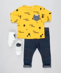 Camiseta-Infantil-Estampada--Little-man--Flame-Bolso-Manga-Curta-Mostarda-9520585-Mostarda_3