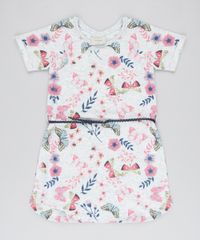 Vestido-Infantil-em-Moletom-Estampado-Floral-com-Cinto-Manga-Curta-Cinza-Mescla-9537308-Cinza_Mescla_1