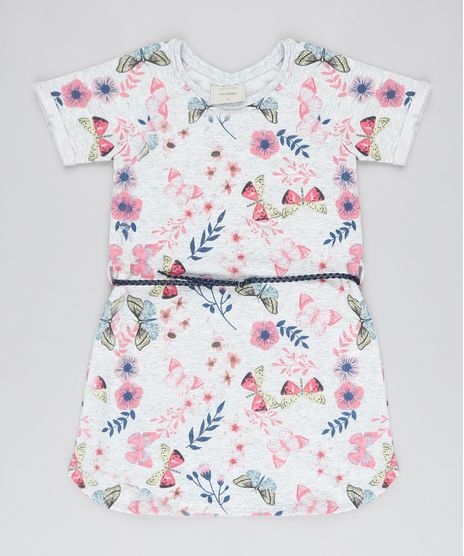 Vestido-Infantil-em-Moletom-Estampado-Floral-com-Cinto-Manga-Curta-Cinza-Mescla-9537308-Cinza_Mescla_1
