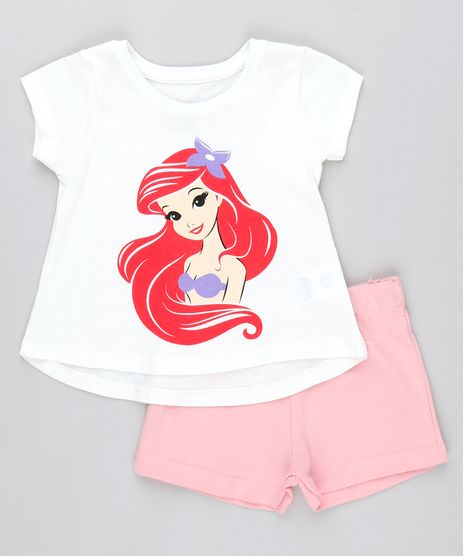 Conjunto-Infantil-Ariel-A-Pequena-Sereia-Manga-Curta-Off-White---Short-em-moletom-Rosa-Claro-9541028-Rosa_Claro_1