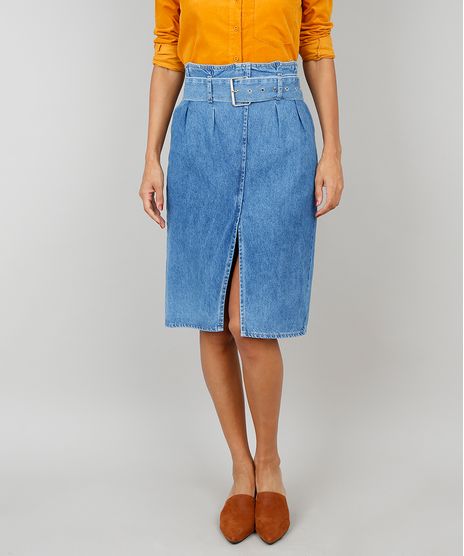 Saia-Jeans-Clochard-Feminina-Com-Cinto-Azul-9536750-Azul_1