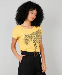 Blusa-Feminina-Botone-com-Estampa-de-Onca-Manga-Curta-Mostarda-9511440-Mostarda_1