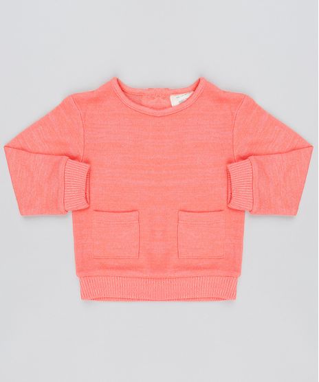 Sueter-Infantil-em-Trico-com-Bolsos-Coral-9435317-Coral_1