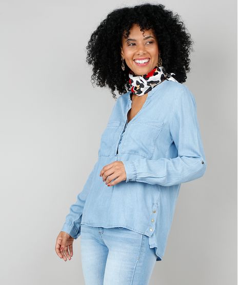 Blusa-Jeans-Feminina-com-Bolsos-Manga-Longa-Azul-Claro-9536746-Azul_Claro_1