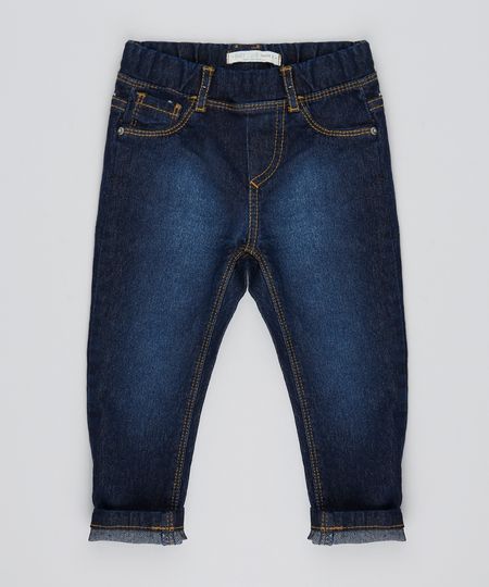 Calça Jegging Jeans Infantil Azul Escuro Menor preço em Calça Jegging Jeans Infantil Azul Escuro