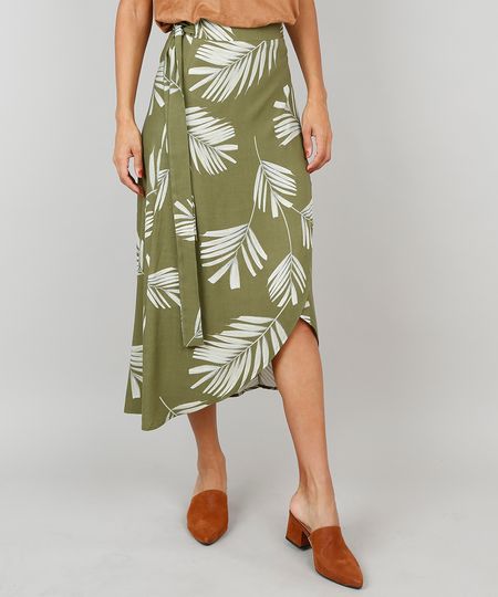 Saia-Feminina-Midi-Envelope-Estampado-de-Folhagem-Verde-Militar-9505981-Verde_Militar_1