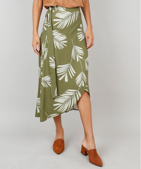 Saia-Feminina-Midi-Envelope-Estampado-de-Folhagem-Verde-Militar-9505981-Verde_Militar_1
