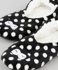 Meia-Sapatilha-Feminina-em-Pelucia-Pinguim-Estampada-de-Poa-Preta-9392519-Preto_2