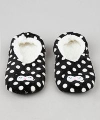 Meia-Sapatilha-Feminina-em-Pelucia-Pinguim-Estampada-de-Poa-Preta-9392519-Preto_4