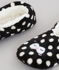 Meia-Sapatilha-Feminina-em-Pelucia-Pinguim-Estampada-de-Poa-Preta-9392519-Preto_5