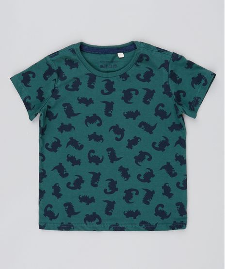 Camiseta-Infantil-Estampada-de-Dinossauros-Manga-Curta-Verde-Escuro-9529941-Verde_Escuro_1