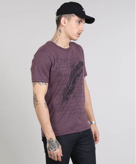 Camiseta-Masculina-com-Estampa-de-Pena-Manga-Curta-Gola-Careca-Roxa-9531801-Roxo_1
