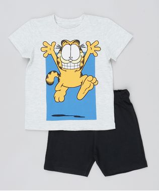 Conjunto-Infantil-Garfield-de-Camiseta-Manga-Curta-Cinza-Mescla-Claro---Bermuda-Preta-9529940-Preto_1