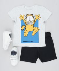 Conjunto-Infantil-Garfield-de-Camiseta-Manga-Curta-Cinza-Mescla-Claro---Bermuda-Preta-9529940-Preto_3