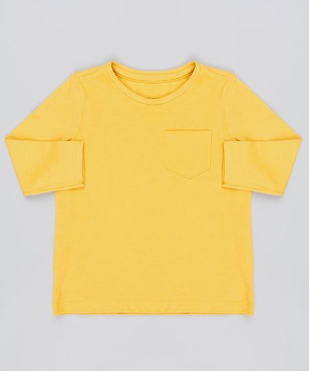 Camiseta-Infantil-com-Bolso-Manga-Longa-Mostarda-9429787-Mostarda_1
