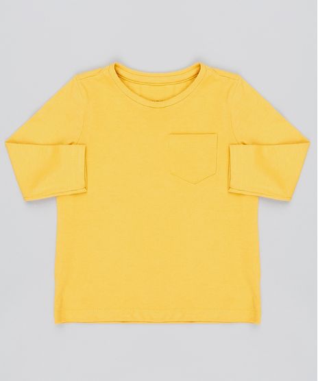 Camiseta-Infantil-com-Bolso-Manga-Longa-Mostarda-9429787-Mostarda_1