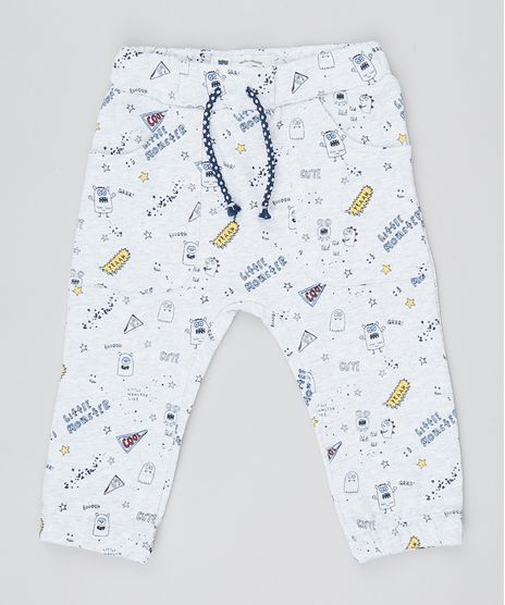 Calca-Infantil-Saruel-em-Moletom-Estampada-de-Monstrinhos--Cinza-Mescla-Claro-9443398-Cinza_Mescla_Claro_1