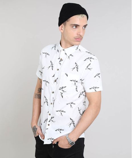 Camisa-Masculina-Estampada-de-Passaros-Manga-Curta-Branca-9110474-Branco_1