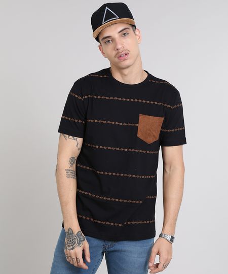Camiseta-Masculina-Estampada-Etnica-com-Bolso-Gola-Careca-Manga-Curta-Preta-9460148-Preto_1