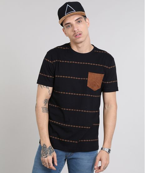 Camiseta-Masculina-Estampada-Etnica-com-Bolso-Gola-Careca-Manga-Curta-Preta-9460148-Preto_1