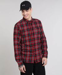 Camisa-Masculina-Estampada-Xadrez-com-Bolso-Manga-Longa-Vermelha-9367625-Vermelho_1