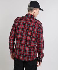 Camisa-Masculina-Estampada-Xadrez-com-Bolso-Manga-Longa-Vermelha-9367625-Vermelho_2