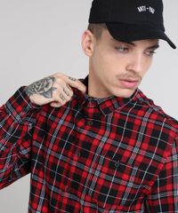 Camisa-Masculina-Estampada-Xadrez-com-Bolso-Manga-Longa-Vermelha-9367625-Vermelho_4