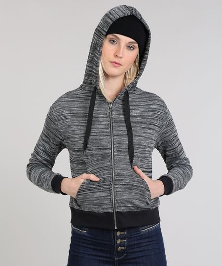 casaco feminino cinza com capuz