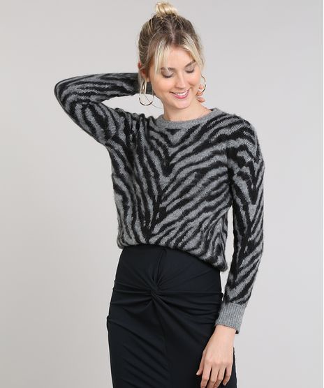Sueter-Feminino-em-Trico-Estampado-Animal-Print-Decote-Redondo-Cinza-9431370-Cinza_1