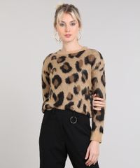 Sueter-Feminino-em-Trico-Estampado-Animal-Print-Decote-Redondo-Bege-9431369-Bege_1