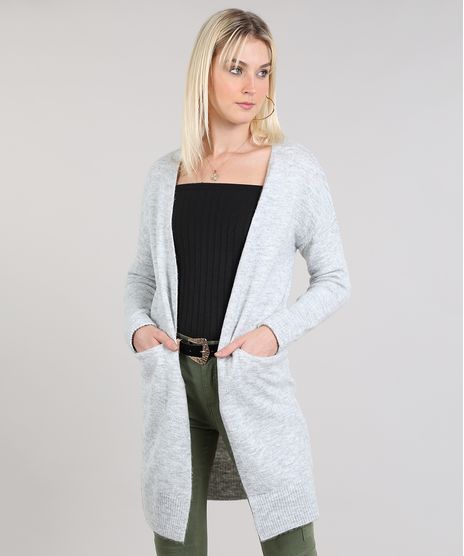Capa-Feminina-Longa-em-Trico-com-Bolsos-Cinza-Mescla-Claro-9349825-Cinza_Mescla_Claro_1