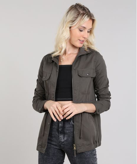 Jaqueta-de-Sarja-Feminina-Gola-Alta-com-Botoes-Verde-Militar-9361544-Verde_Militar_1
