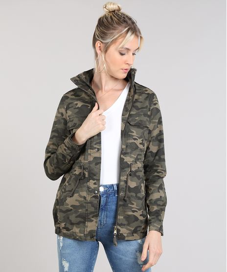 Jaqueta-de-Sarja-Feminina-Estampada-Camuflagem-Gola-Alta-com-Botoes-Verde-Militar-9361424-Verde_Militar_1