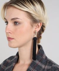 Brinco-Feminino-Com-Metal-e-Tassel-Preto-9428286-Preto_2