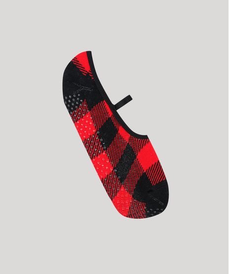 Meia-Feminina-Sapatilha-Estampada-Quadriculado-Vermelha-9542705-Vermelho_1