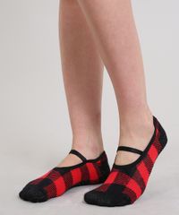 Meia-Feminina-Sapatilha-Estampada-Quadriculado-Vermelha-9542705-Vermelho_2