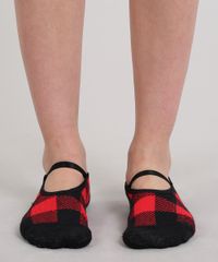 Meia-Feminina-Sapatilha-Estampada-Quadriculado-Vermelha-9542705-Vermelho_4