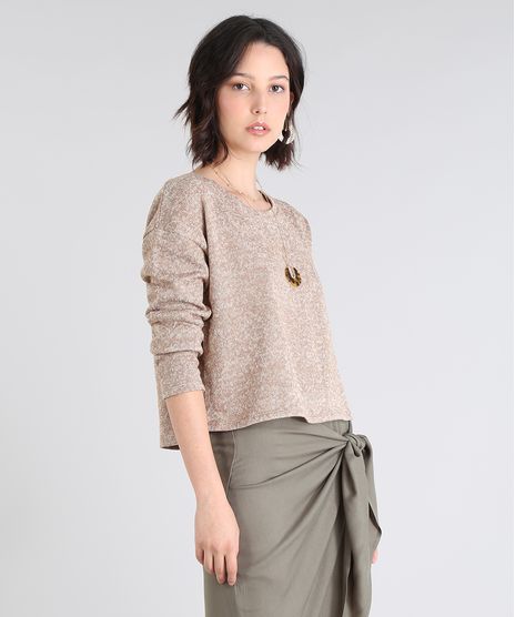 Sueter-Feminino-Em-Trico-Com-Decote-Redondo-Kaki-9426283-Kaki_1