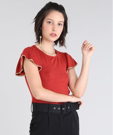 Blusa-Feminina-em-Trico-Manga-Curta-Decote-Redondo-Cobre-9363848-Cobre_1