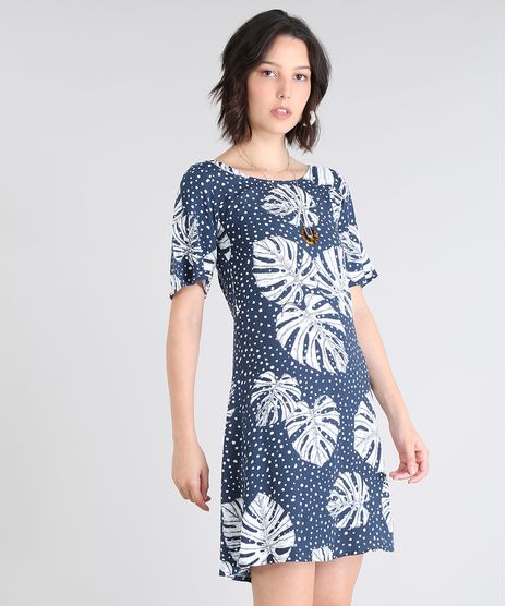 Vestido-Feminino-Estampado-Poa-com-Folhagens-Vazado-Manga-Curta-Azul-Marinho-9585061-Azul_Marinho_1