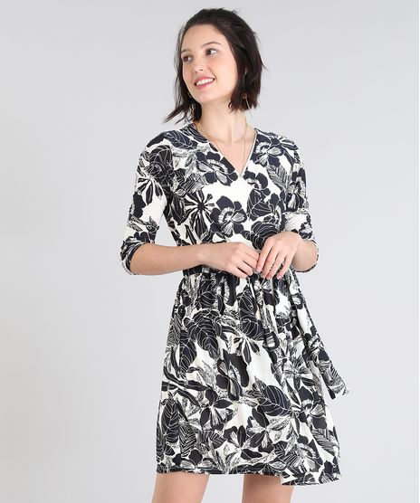 Vestido-Feminino-Estampado-Floral-Transpassado-com-Faixa-para-Amarrar-Manga-3-4-Off-White-9519524-Off_White_1
