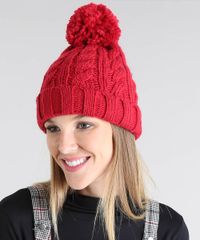 Gorro-Feminino-em-Trico-com-Pompom-Vermelho-9398745-Vermelho_1