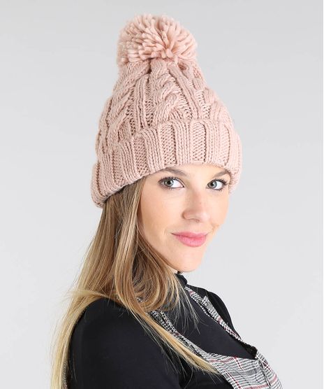 Gorro-Feminino-em-Trico-com-Pompom-Rose-9398744-Rose_1