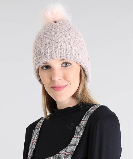 Gorro-Feminino-em-Trico-com-Pompom-Rose-9398756-Rose_1