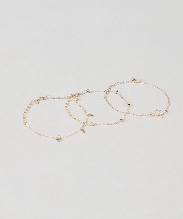 Kit de 3 Pulseiras Femininas Fases da Lua Dourado Único