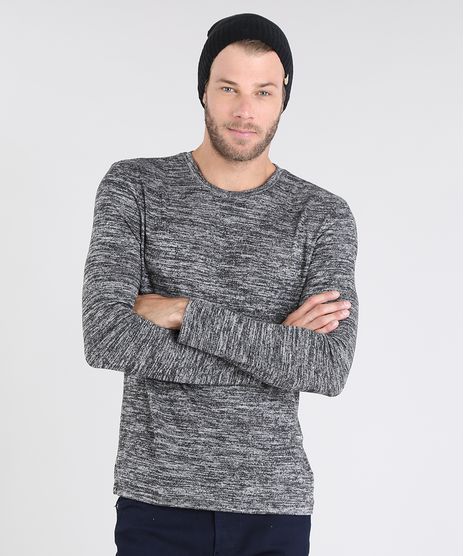Sueter-Masculino-em-Trico-Slim-Fit-Gola-Redonda-Cinza-Mescla-Escuro-9383782-Cinza_Mescla_Escuro_1