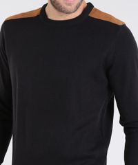 Sueter-Masculino-em-Trico-com-Suede-Preto-8850660-Preto_4