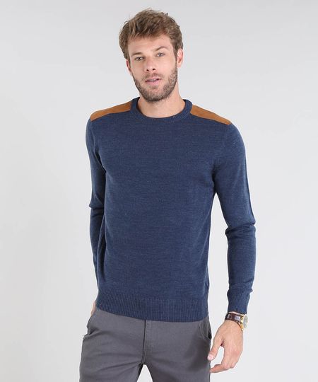 Sueter-Masculino-em-Trico-com-Suede-Azul-Marinho-8850660-Azul_Marinho_1 Sueter-Masculino-em-Trico-com-Suede-Azul-Marinho-8850660-Azul_Marinho_1