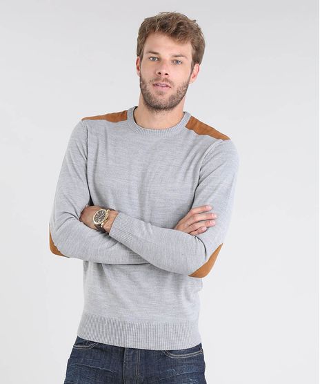 Sueter-Masculino-em-Trico-com-Suede-Cinza-Mescla-8850660-Cinza_Mescla_1