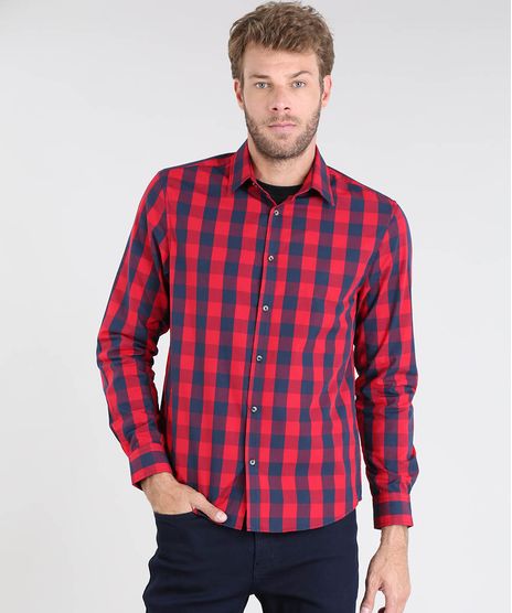 Camisa-Masculina-Comfort-Xadrez-Manga-Longa-Vermelha-9436437-Vermelho_1